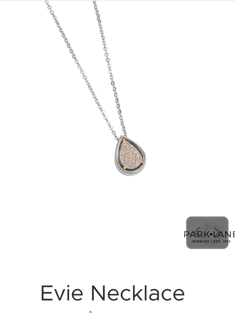 Park Lane Evie Teardrop Necklace - Silver and Gold Pavé